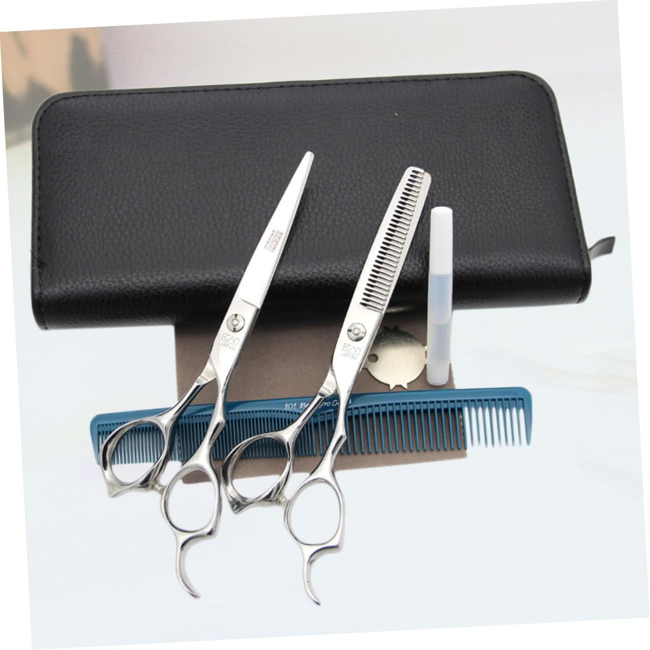 Beavorty Juego de Tijeras Cabello de Acero Inoxidable, 2 Piezas, Corte Recto y Entresacado, Uso Seguro y Cómodo para Barbería y Hogar
