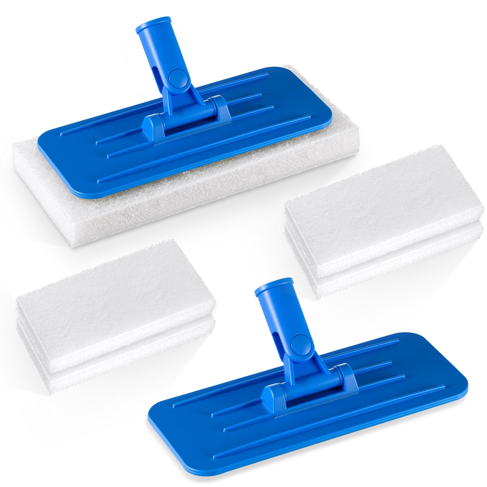 Maxdot 6 Pcs Scrub Pad Holder Threaded Swivel Floor Pad Holder with Pads, Heavy-Duty Joint Scouring, Versatile for Commercial Cleaning, Blue 9 x 3.75 Inch