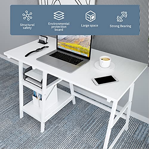 Natwind 43" White Desk Home Office Computer Working Kid Student Study Table With 2-Tier Storage Bookshelves Modern Simple Study Laptop Writing Elegant Style Desk Workstation For Office Home White #TOP4