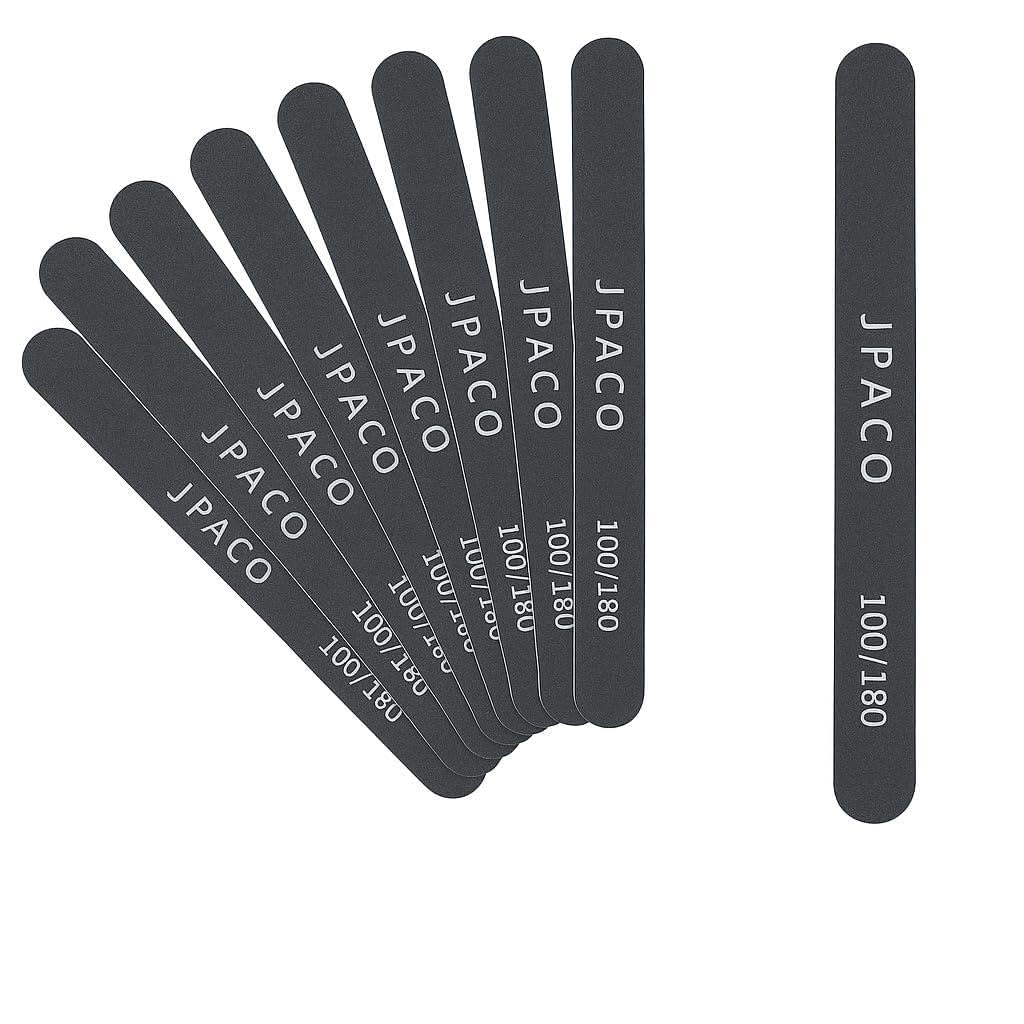 12-Pack Professional Nail Files: Double-Sided Emery Boards for Natural, Acrylic, Poly, and Gel Nails – Washable Black Manicure Tools Set by JPACO (100