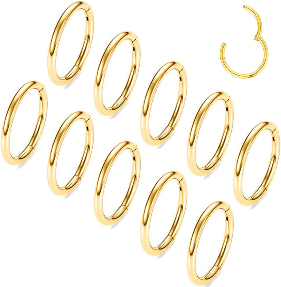 MOQIKAKA16G 18G 20G Surgical Steel Nose Septum Rings Hoops - Stainless Steel Hinged Clicker Segment Nose Rings Hoop Helix Cartilage Daith Tragus Sleeper Earrings, Ear Plugs Tunnels Gauges