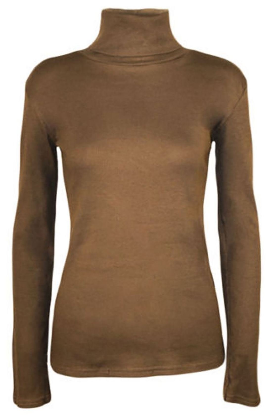 Wearall Women's Mocha New Turtle Neck Long Sleeved Stretch Plain Polo Top Jumper - 20-22