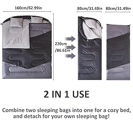 oaskys Double Sleeping Bag for Adults with 2 Pillows - Queen Size XL Waterproof Sleeping Bag for All Season Camping Hiking Backpacking 2 Person Sleeping Bags for Cold Weather & Warm