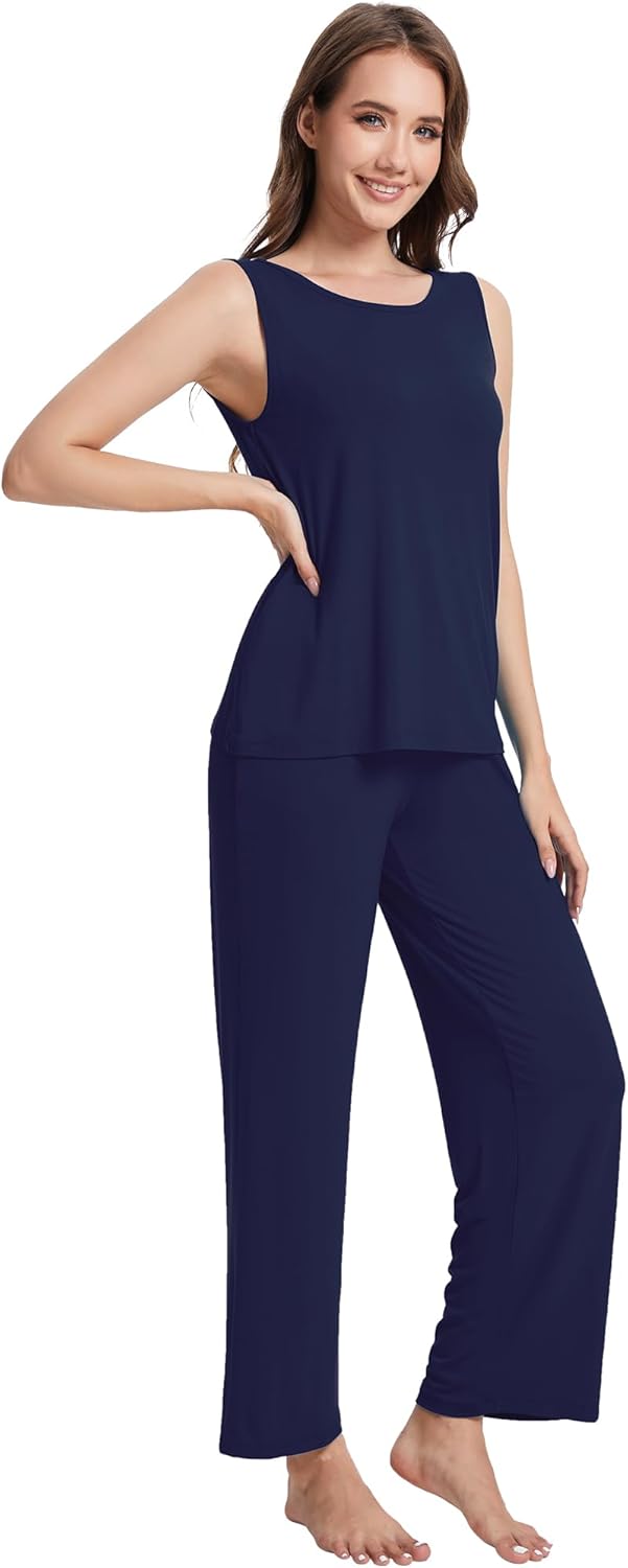 WiWi Pajama Set for Women Tank Top 2 Piece PJ Comfy Viscose from Bamboo Sleepwear Sleeveless Loungewear S-XXL - Image 4