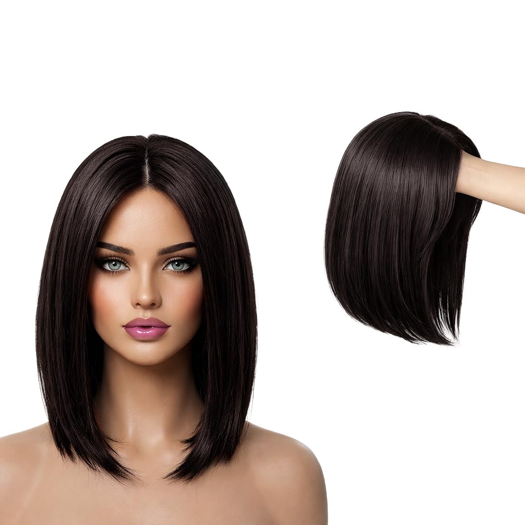 Short Bob Hair Wig for Women | Heat Resistant Synthetic Full Head Wig with Bangs | Natural Look Stylish Cosplay & Party Replacement Hair Wig | Lightweight & Comfortable (Brown) (Brown)-image-32