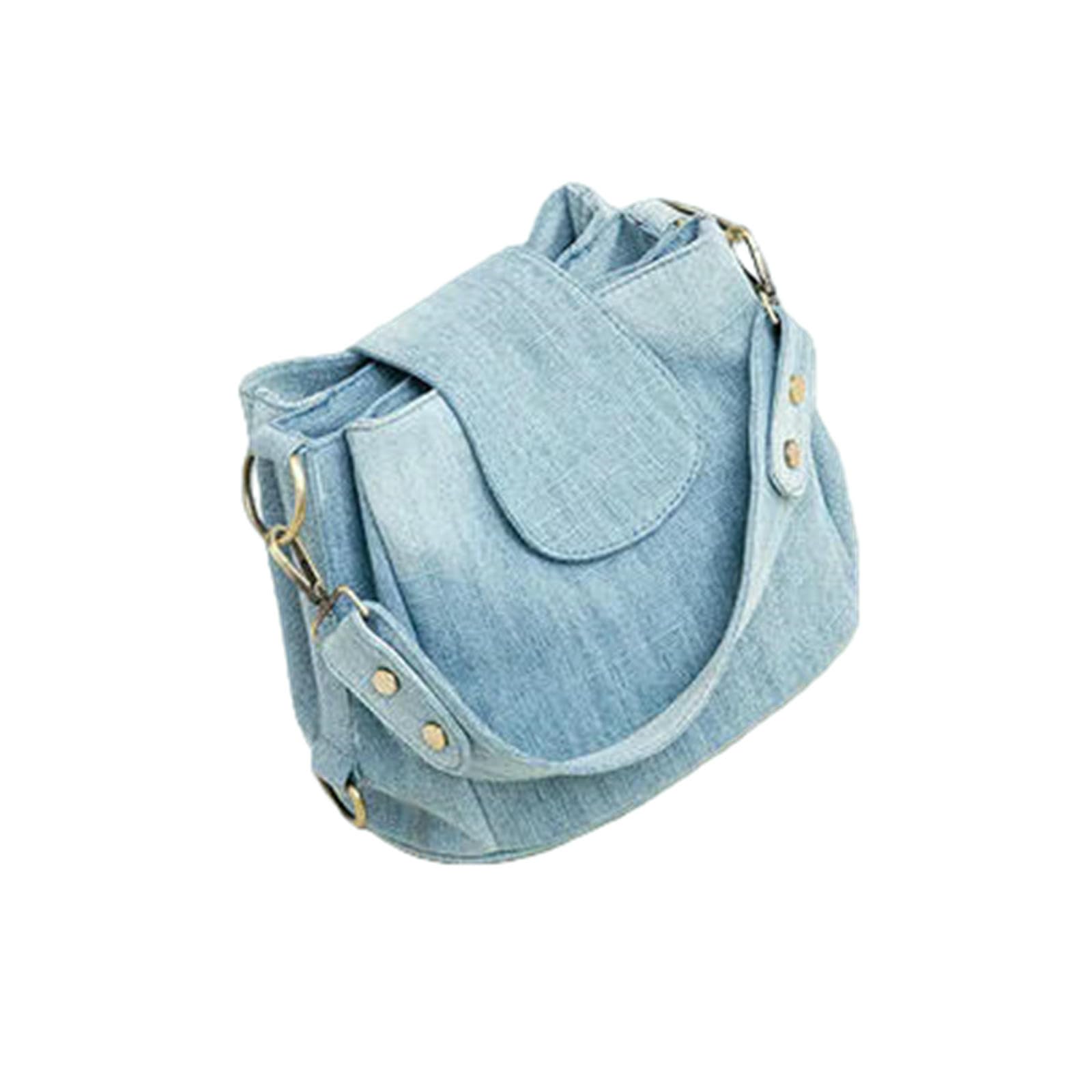 Borsa a Mano Donna Secchiello in Denim Casual Tracolla da Tasche Multiple Design Blu-azzurro-26x21x19 Cm