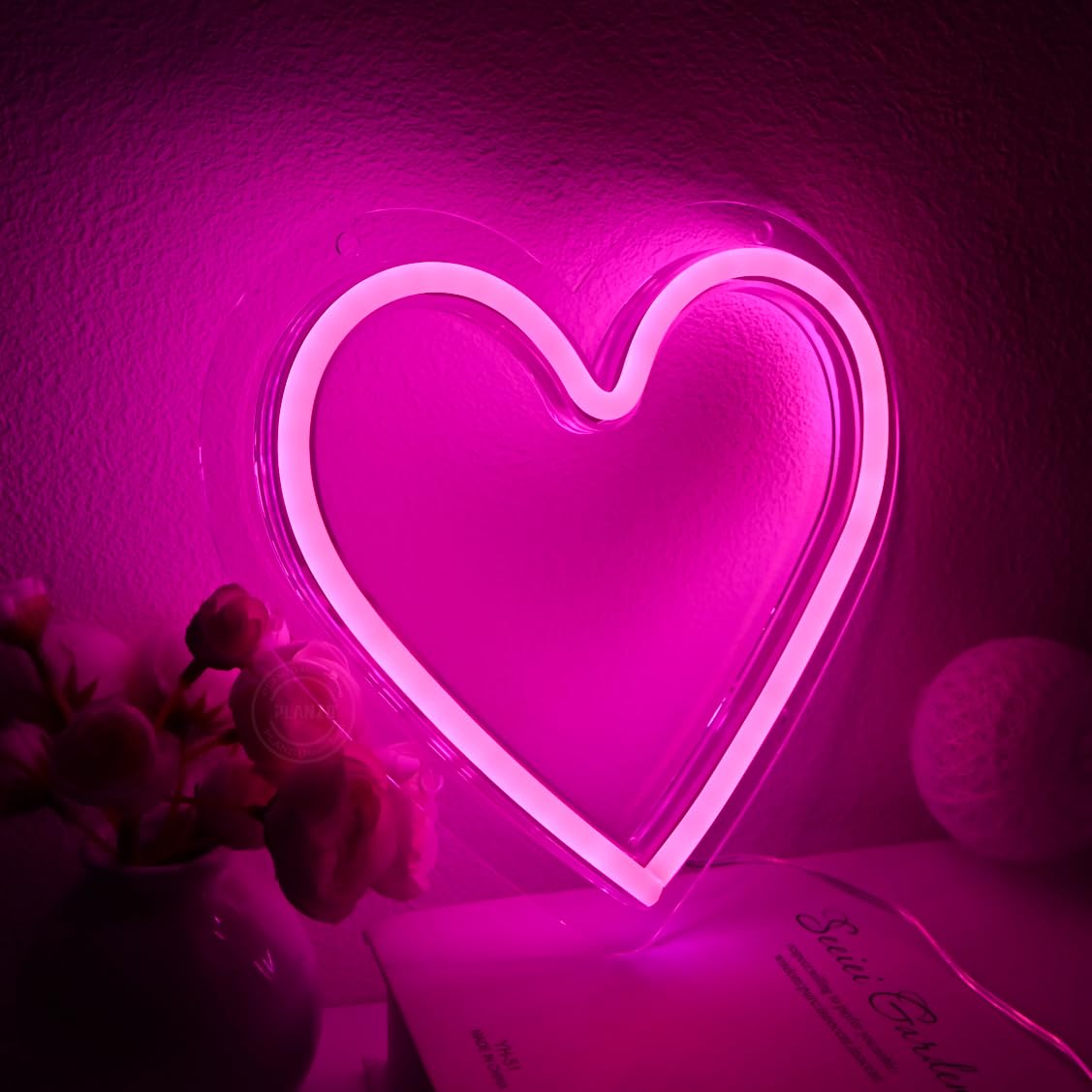 Planzo Neonowy znak LED z różowym sercem, zasilanie bateryjne lub zasilane przez USB, na ślub, walentynki, imprezę, do pubu, znak miłości, prezent urodzinowy, dom, różowy, pokój dziewczęcy, sypialnia