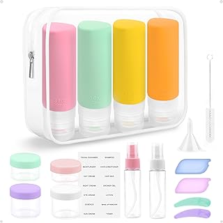 Travel Bottles for Toiletries, 18 Pcs 90ml Silicone Bottles Set Leak Proof Refillable Squeezable Containers, BPA Free TSA Approved Containers for Shampoo Conditioner Lotion Liquids with Bag.