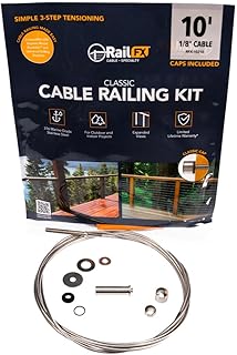 RailFX RFX-10210 Cable Railing Kit, 10 feet of 1/8" Cable with 2-7/8" Pre-Swaged Threaded Stud and Pull-Lock, for Stairs, Level or Pitched Runs, Suitable for Wood or Metal Posts