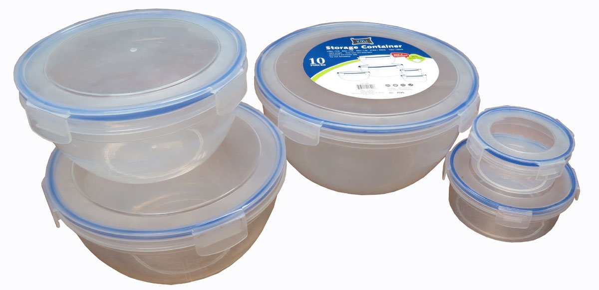 10-Piece Click N Lock Food Storage, Round, Blue Ring