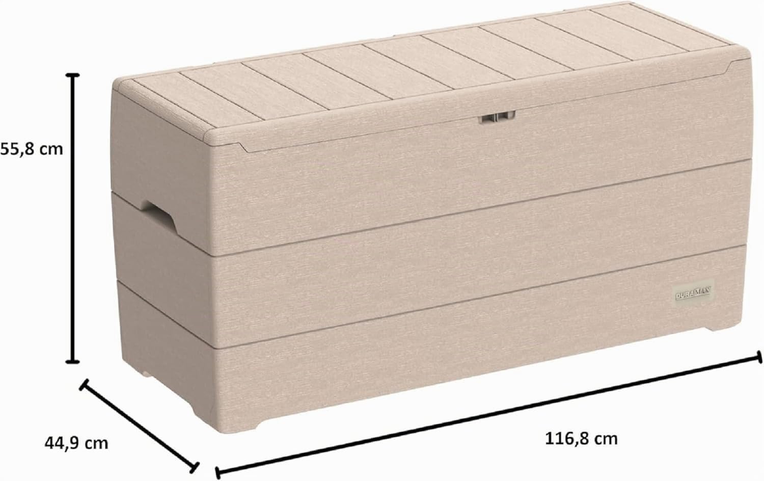 Duramax Cedargrain Durabox 270 Liter/ 71 Gallonen, Kissenbox aus Kunststoff, Organizer für Gartenmöbel, Aufbewahrungsbox aus Kunststoff mit Rädern und Griffen, Patio-Box, Warmes Taupe