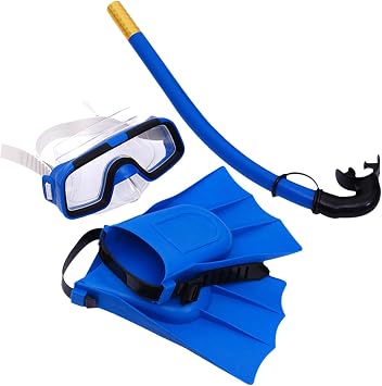 Diving Supplies Set Silicone Snorkeling Gear with Diving Mask Breathing Tube and Fins for Outdoor Swimming Adventures Blue