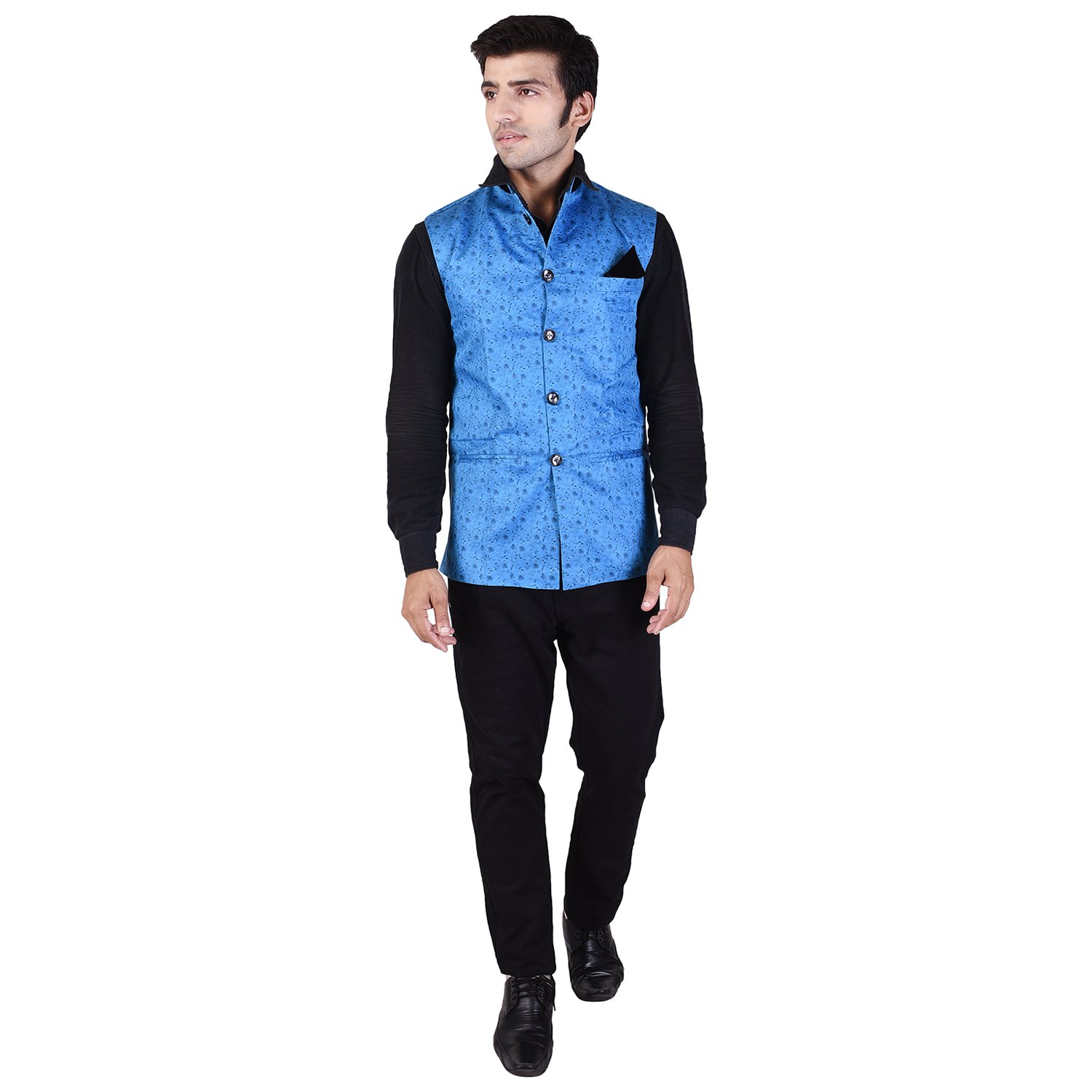 veera paridhaan Men's Printed Blue Cotton Nehru Jacket-picture-12