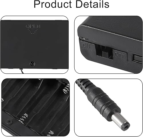 Miniatura 3 de 4pcs 8x1.5V 12V AA caja de la caja del sostenedor de la batería con DC 0.217x0.083 in conector macho con cable interruptor de encendidoapagado con