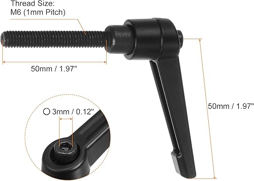 Miniatura 2 de HARFINGTON 6 manijas de palanca de sujeción ajustables M6 x 1.969 in, perillas de perno de rosca macho con bloqueo de tornillo giratorio de
