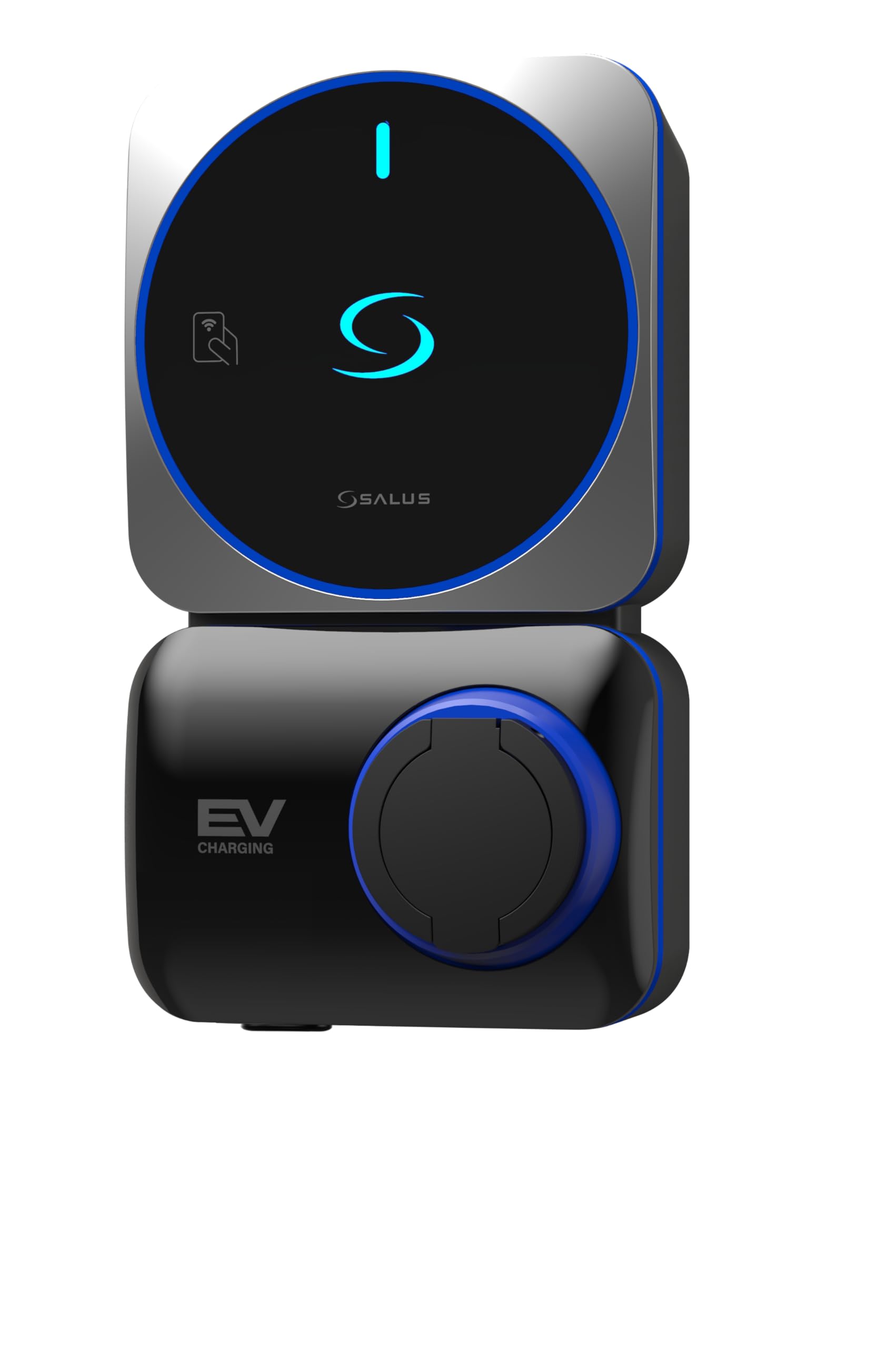 SALUS Controls EV11EU Wallbox Station de charge EV triphasée 11 kW avec prise de type 2, application Wi-Fi et accès NFC, mode 3, pour intérieur et extérieur, 3 cartes NFC incluses