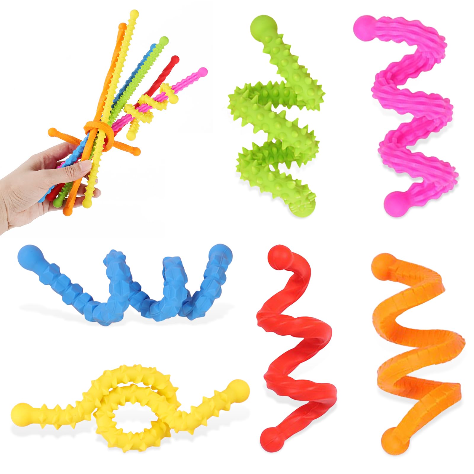 XYOFUN 6 Pcs Silicone Sensory Sticks, Bendable & Shapeable Fidget Toys for Concentration & Stress Relief with ADHD, Autism