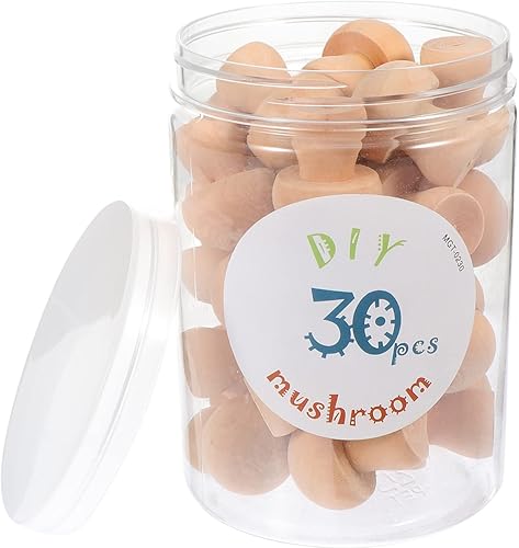 Miniatura 1 de EXCEART Juego de 30 piezas de hongos de madera naturales sin terminar con formas de hongos, figuras de hongos, mini muñecas de madera para artes y
