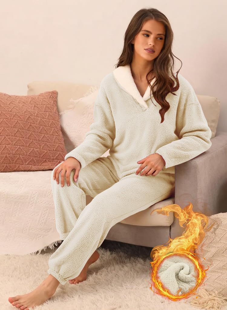 Muchpow Womens Fluffy Pajamas Set Winter Warm Fleece Oversized Pullover Fuzzy Pants Sets Plush Loungewear 2 Piece Pjs - Image 5