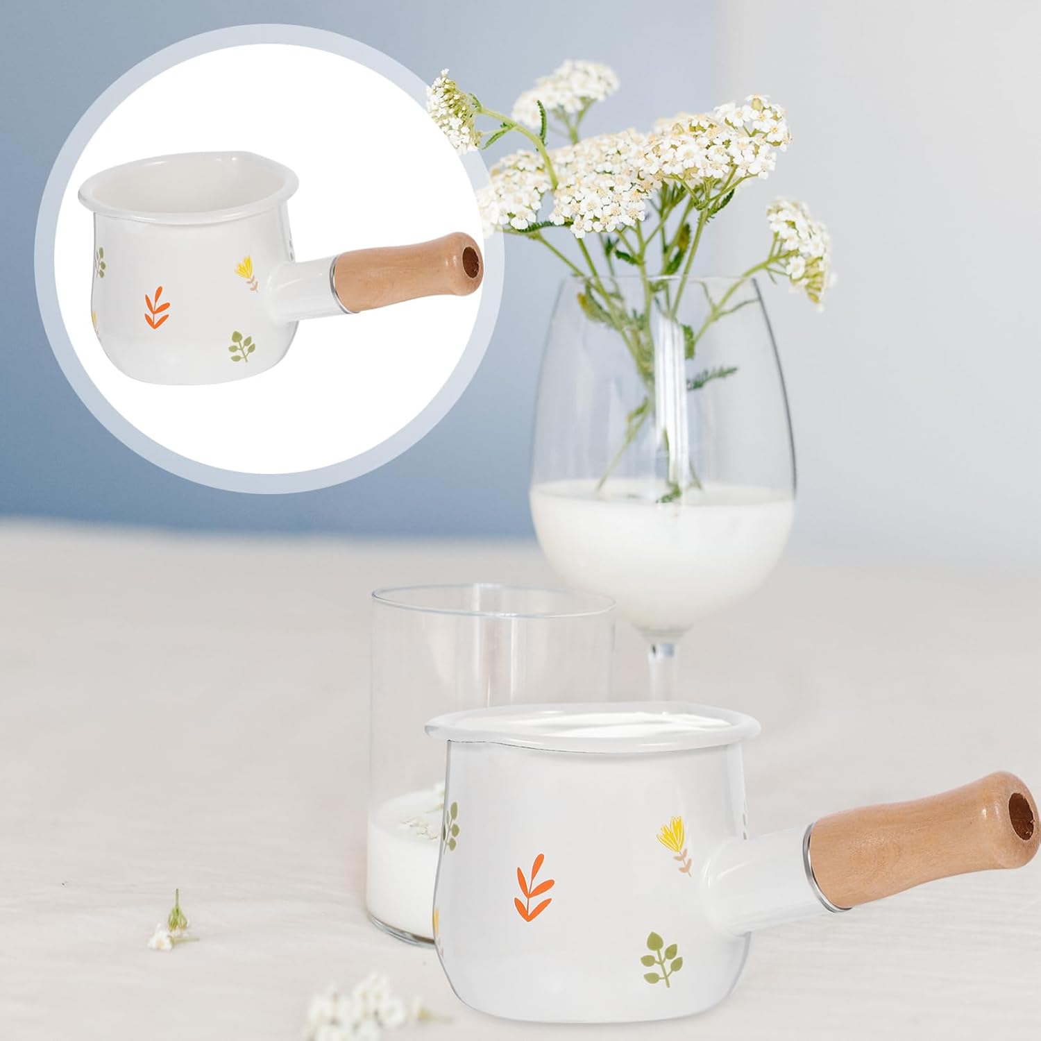 Mini Enamel Milk Pot Small Saucepan with Flat Bottom Fast Heat Conduction for Soup Noodles and Milk Cooking Comfortable Handle Design for Easy Grip and Portable Storage