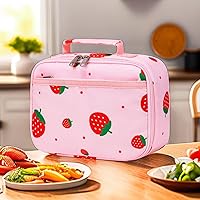 Vista 7 de CAMTOP Lonchera con aislamiento para niños, pequeña hielera térmica para comidas y pícnics escolares (fresa)