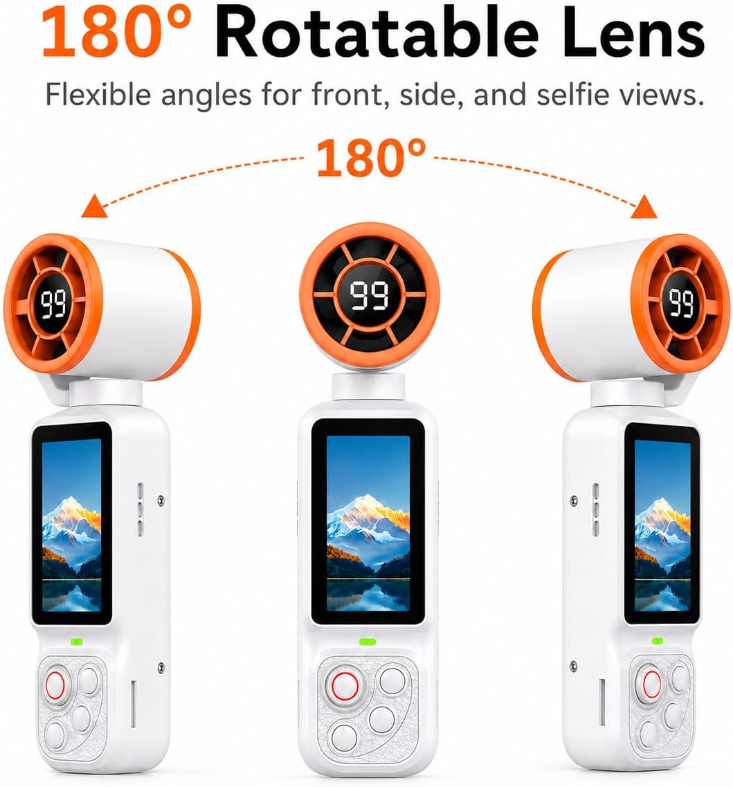 Portable 2-in-1 Handheld Fan Camera, White image 3