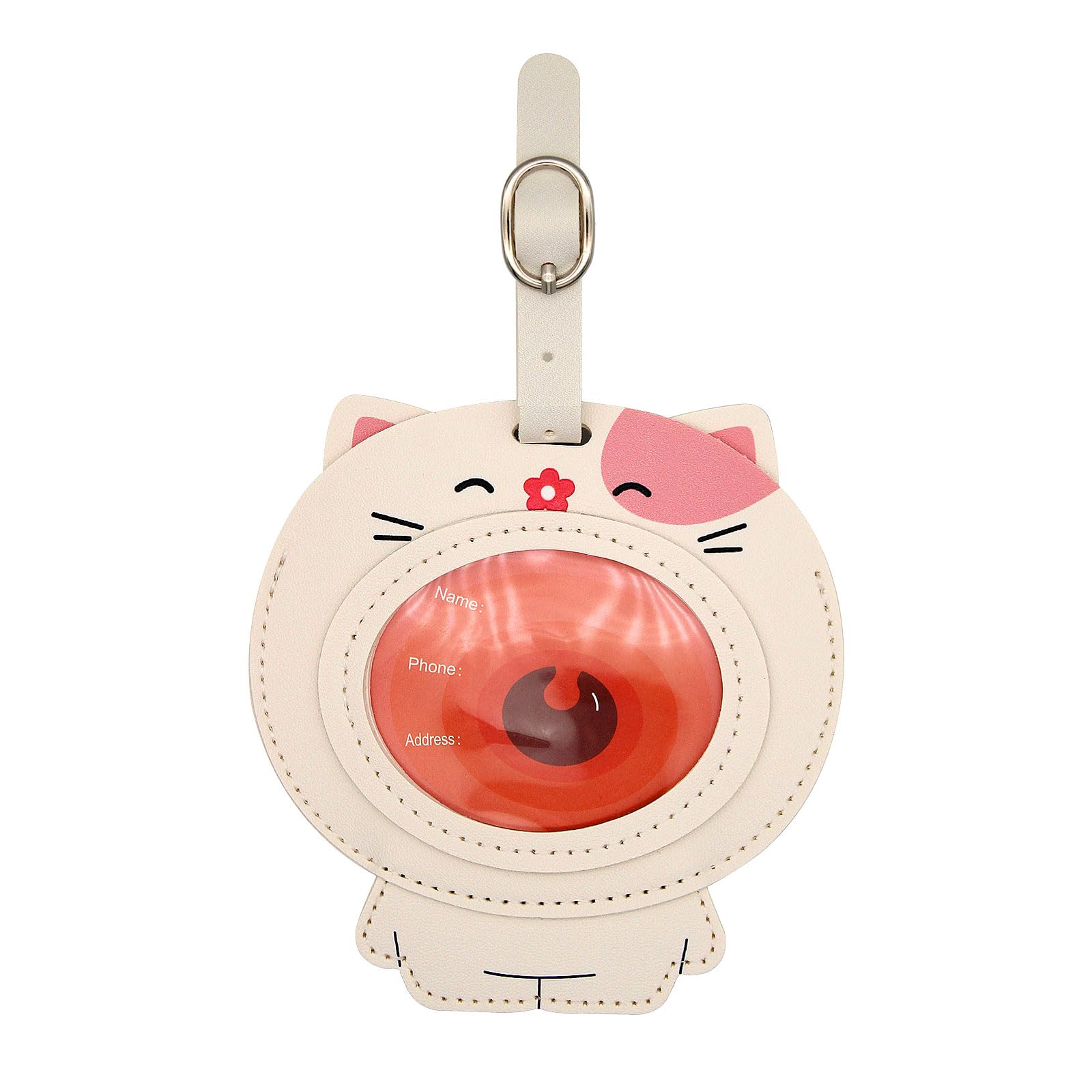 GSCWLD Cat Luggage Tag - Premium Leather Travel Name Tag for Suitcases, Cute Waterproof Airplane Luggage ID Tag with Card Slot (Pet Lover Travel
