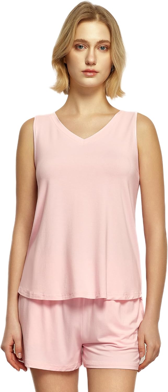 GYS Viscose from Bamboo Pajamas for Women V Neck Tank Top with Shorts Sleep Sets