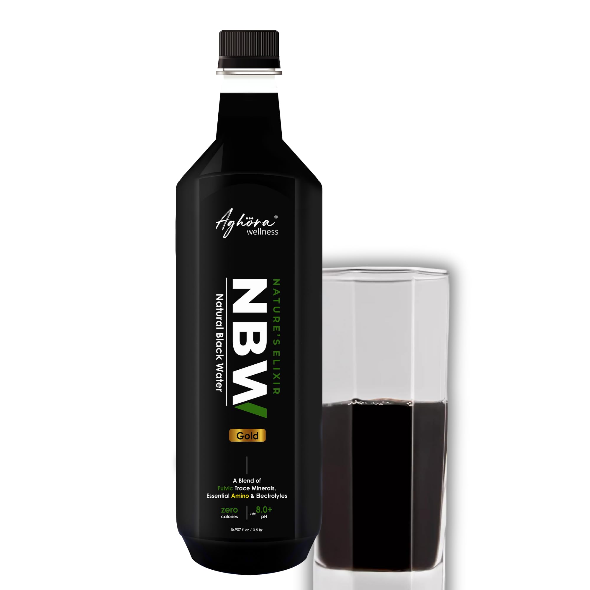 Aghora Black Alkaline Water natural, organic, vegan, gluten-free, non-GMO, and lactose-free attributes, has more than 77+ trace minerals, strong electrolytes (500mL Liquid Each) (Pack of 2)