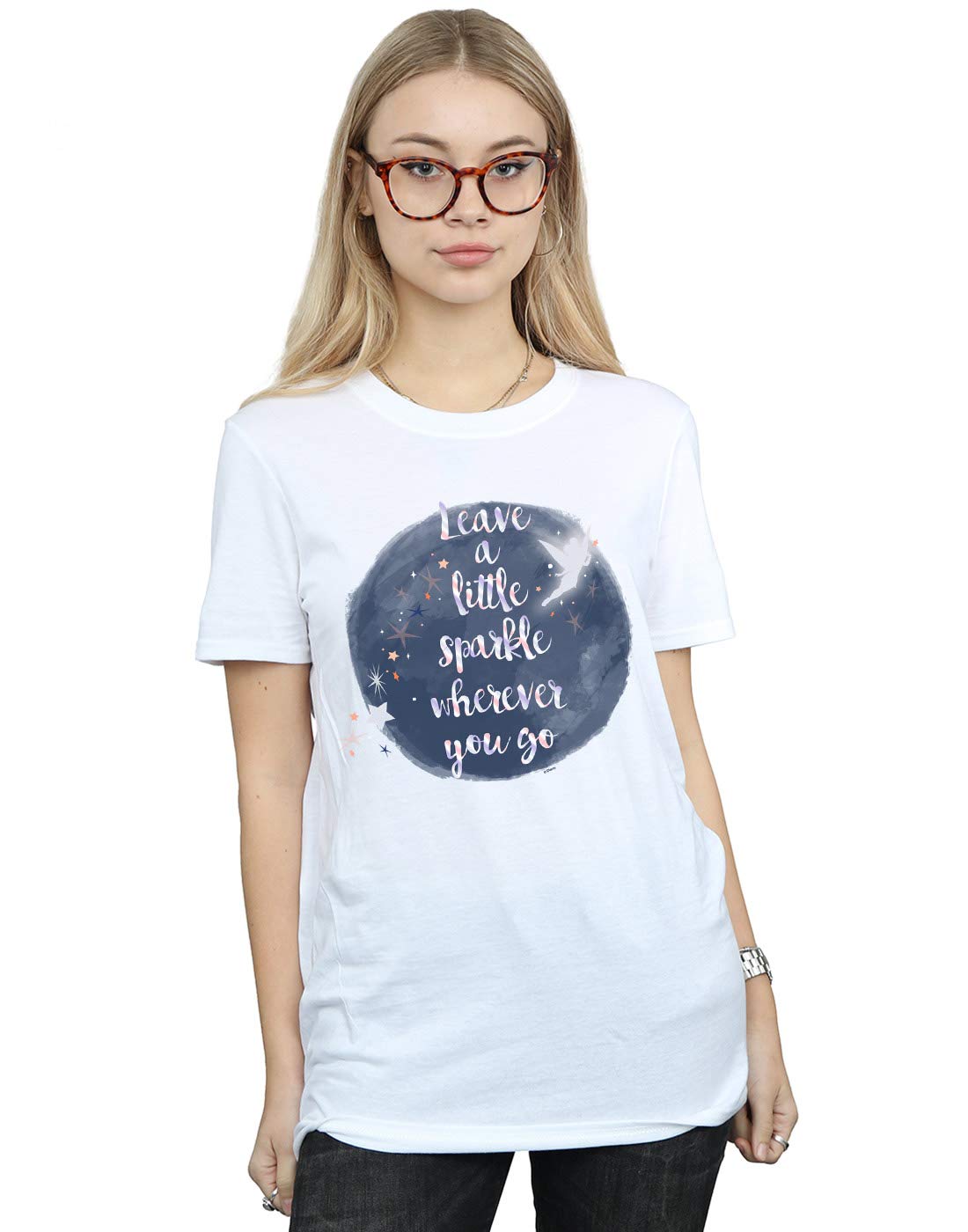 Disney Women's Tinker Bell A Little Sparkle Boyfriend Fit T-Shirt White Medium