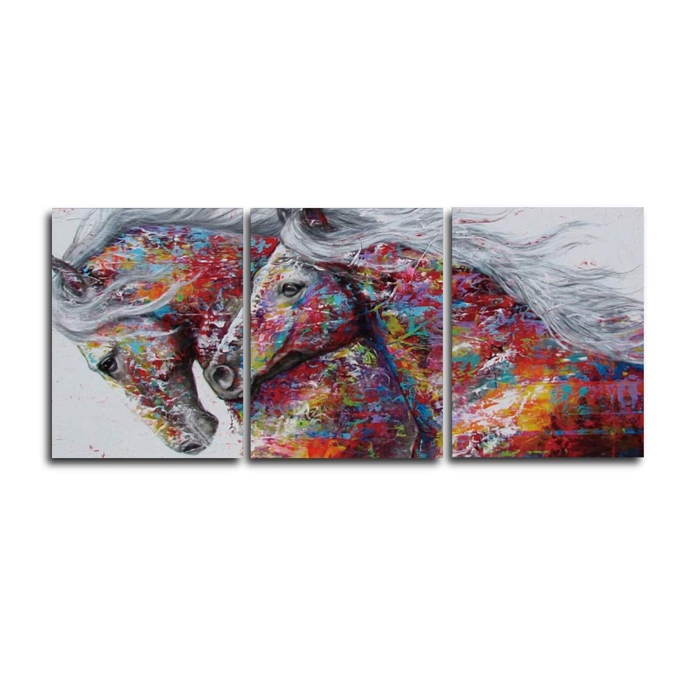 Impression sur toile cheval triptyque de qualité artistique pour salon