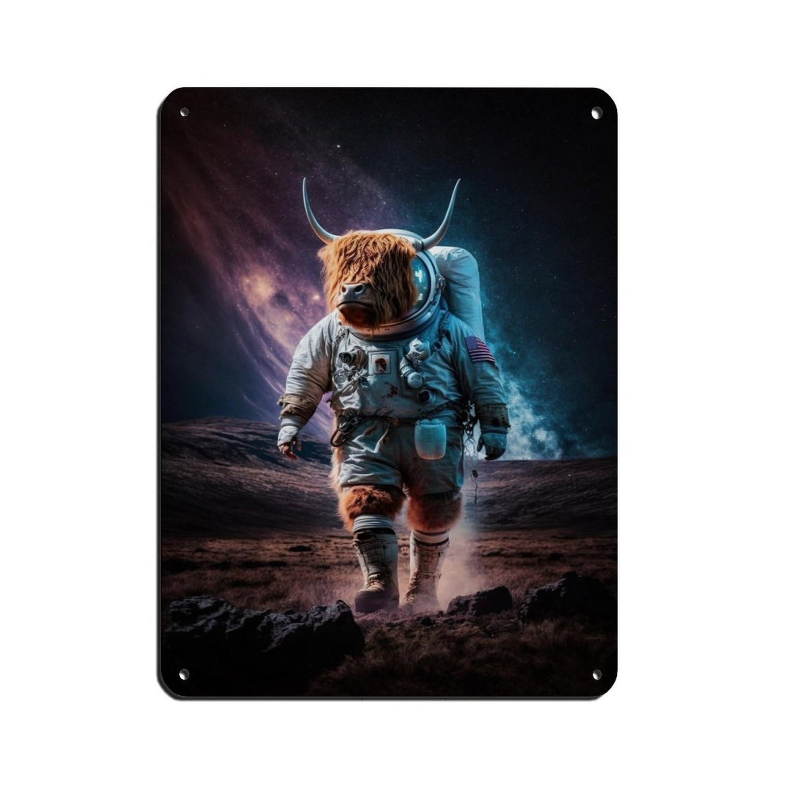Astronaut Highland Cow, Futuristic Animal（3） Tin Sign Vintage Metal Pub Club Cafe Bar Home Wall Art Decoration Poster Retro 12x16inch(30x40cm)