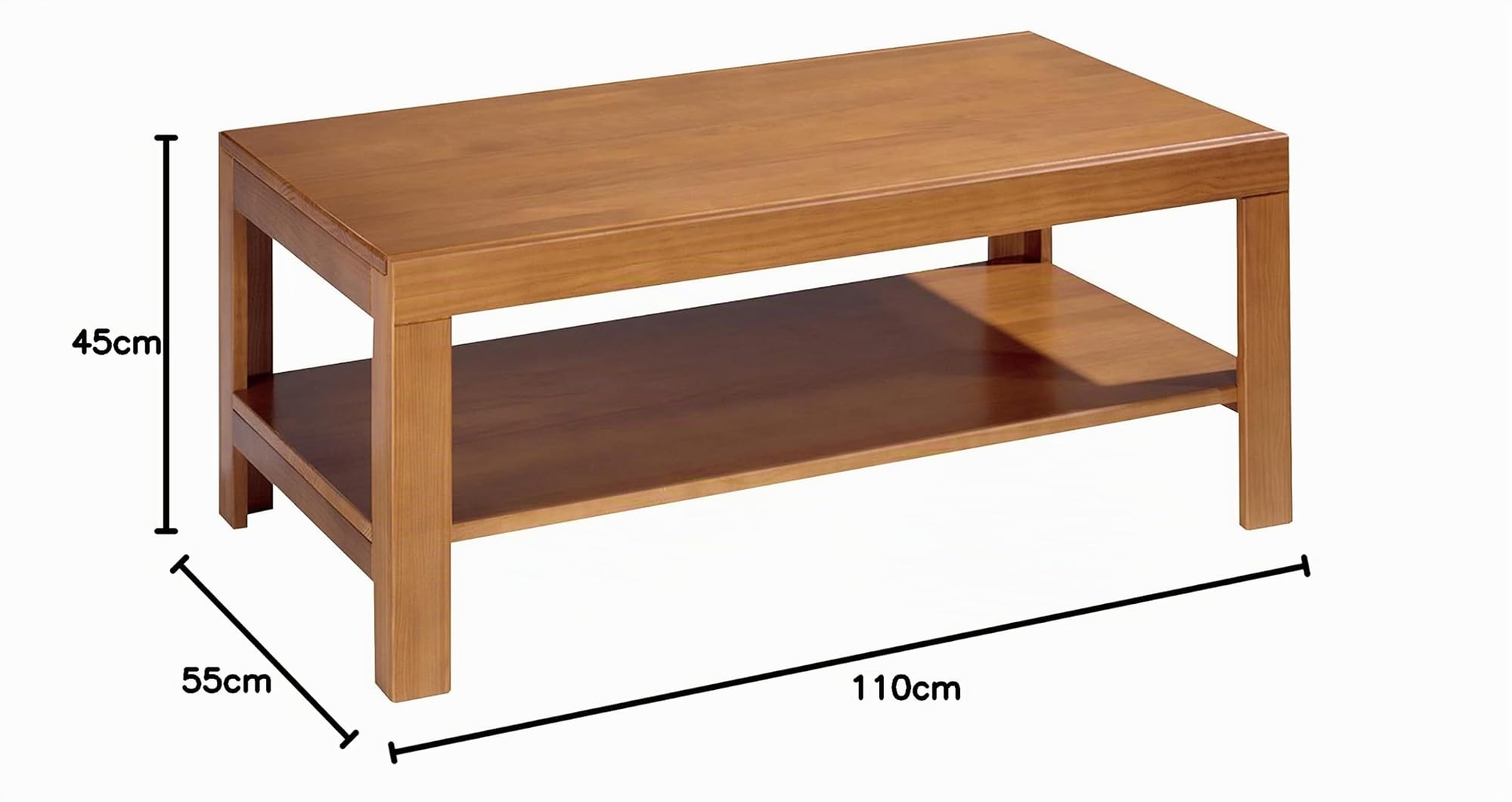 Mesa Centro, Realizada en Madera de Pino Macizo y barnizada en Color Cerezo, Serie Kalpe. Medidas 45x55 cm (AltoXFondo) (110 cm de Ancho)