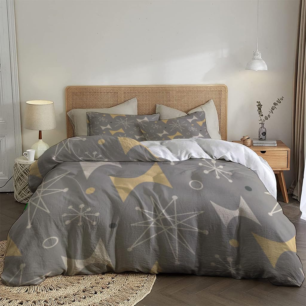 NIBAINLO 布団カバーミッドセンチュリーモダン 1950 年代 ヴィンテージスタイル 原子科学背景 肌に優しい ピーチスキン加工 掛け布団カバー 和式 洋式 あったか 布団カバーセット リバーシブル ホームステイ ホテル 家庭兼用