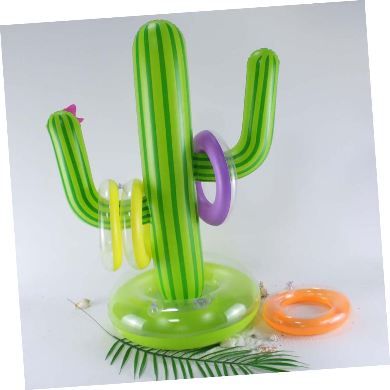 1 Ensemble Jeu Anneaux Gonflables Cactus de Plage Anneaux à Lancer Accessoire de Fête et Durable Vert