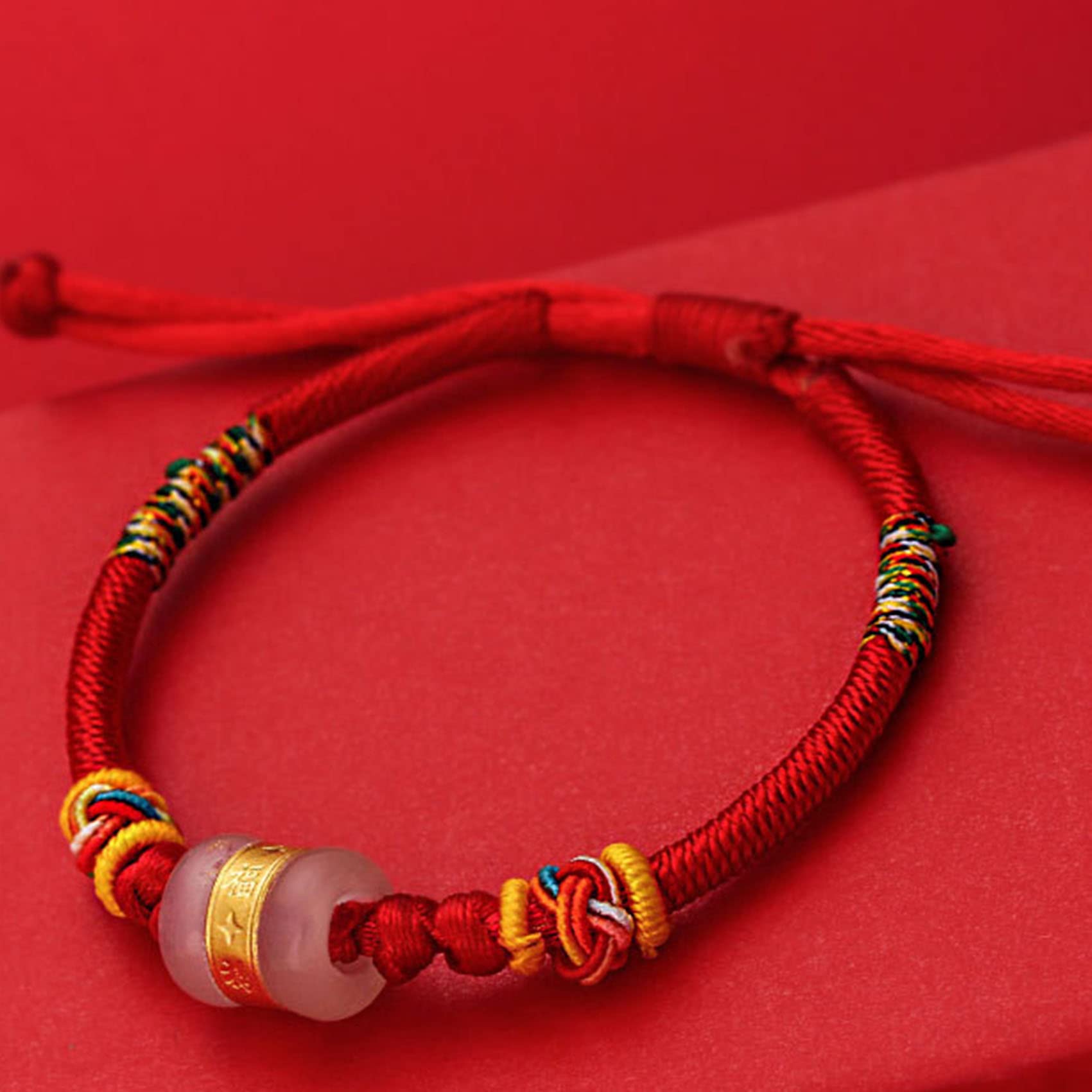Pulsera de la Suerte, Pulsera Feng Shui, Amuleto, calcedonia, dijes Hilo Rojo, Cristal Chakra para Buena Fortuna, valentía y Riqueza.