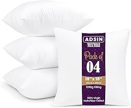 Set of 4-45cm x 45cm Hollowfibre Cushion New White Pad Inner Stuffer Pillow Polyester Insert Square Hypoallergenic (Pack of 4 | 18" x 18")