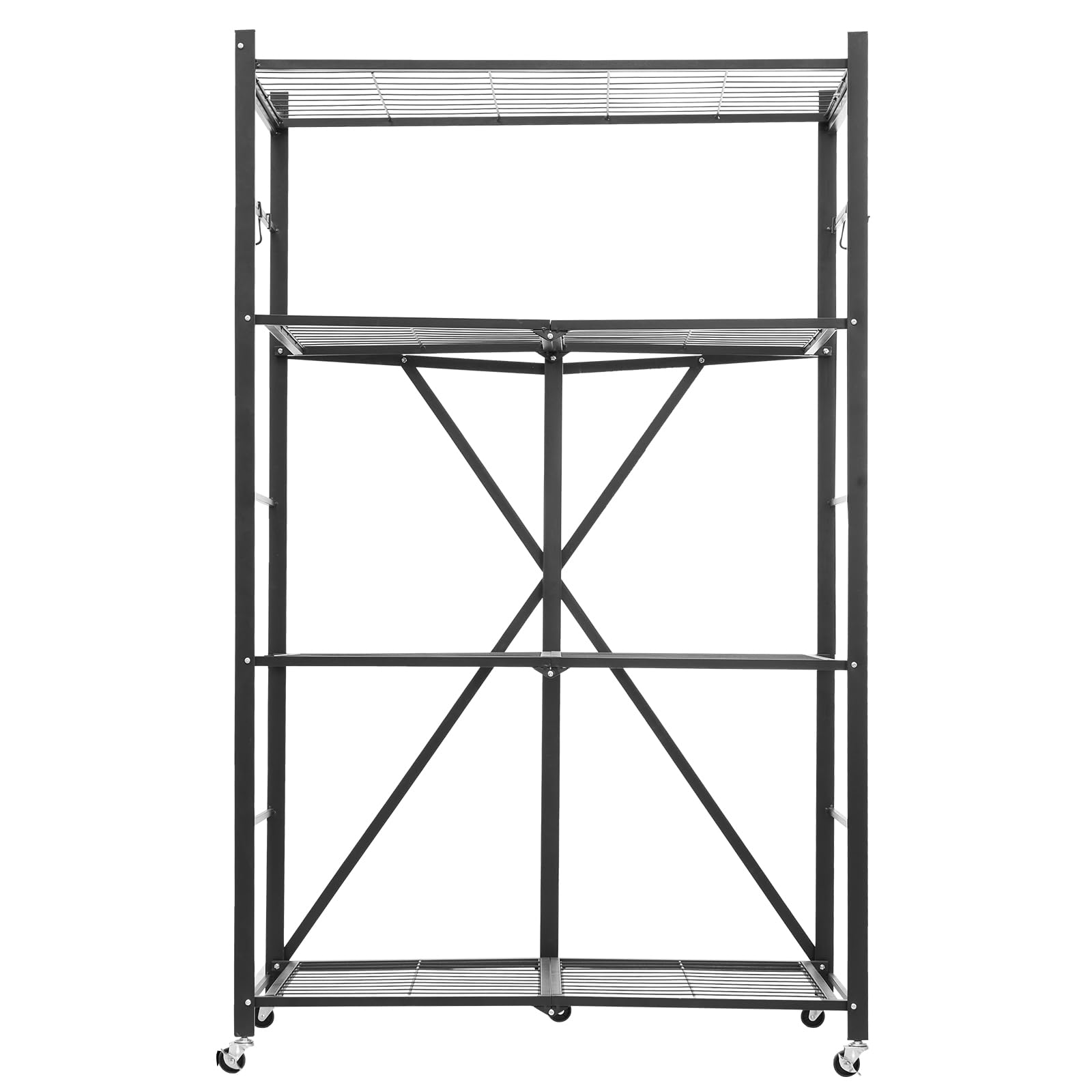 VEVOR 4 Etagen, Klappbare Regale mit Rädern, 53x91x152 cm, Faltbares Schwerlastregal, montagefreies Standregal, Haushaltsregal, Küchenregal, Metallregal für Garage, Küche, Keller, schwarz