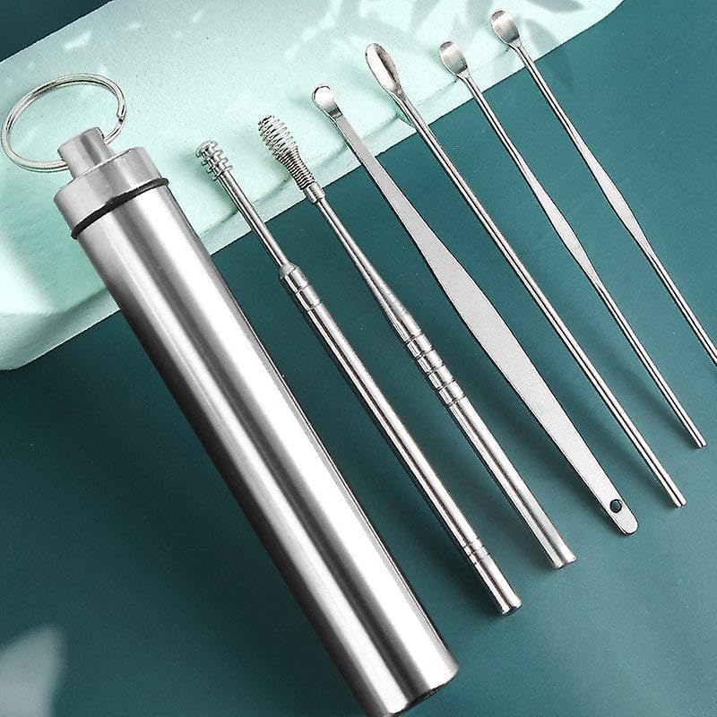 6-in-1 Ear Wax Cleaner - Resuable Ear Cleaning Tools with Aluminum Tube - Ear Pick Wax Remover Tool Kit with Ear Curette Cleaner and Spring Ear Buds Cleaner Fit in Pocket Great for Traveling-picture-18