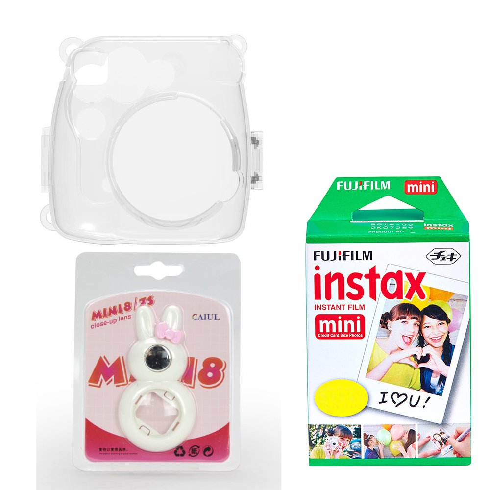 Transparent Mini 8 Shell + White Selfie Mirror + FujiFilm Intax Mini Film 100 Shots