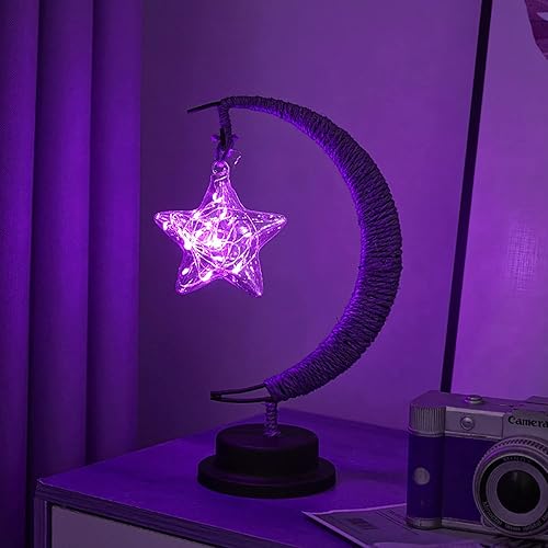 Miniatura 7 de Lámpara lunar encantada, lámpara LED colgante de luna, luz nocturna conmemorativa, adorno de Navidad para el hogar (manzana morada) Manzana