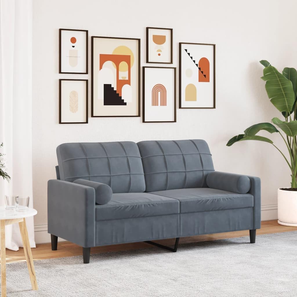 vidaXL Sofá de 2 plazas con Cojines Terciopelo Gris Oscuro 140 cm, sofá, sofá de salón, sofá de Tela, sofá tapizado, sofá de Tres plazas