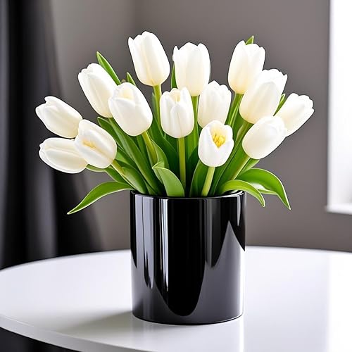 Miniatura 5 de CYS Excel Jarrón cilíndrico de cristal negro (H6 pulgadas de diámetro 7 pulgadas)  Jarrón de cristal para centros de mesa de huracán flotante con