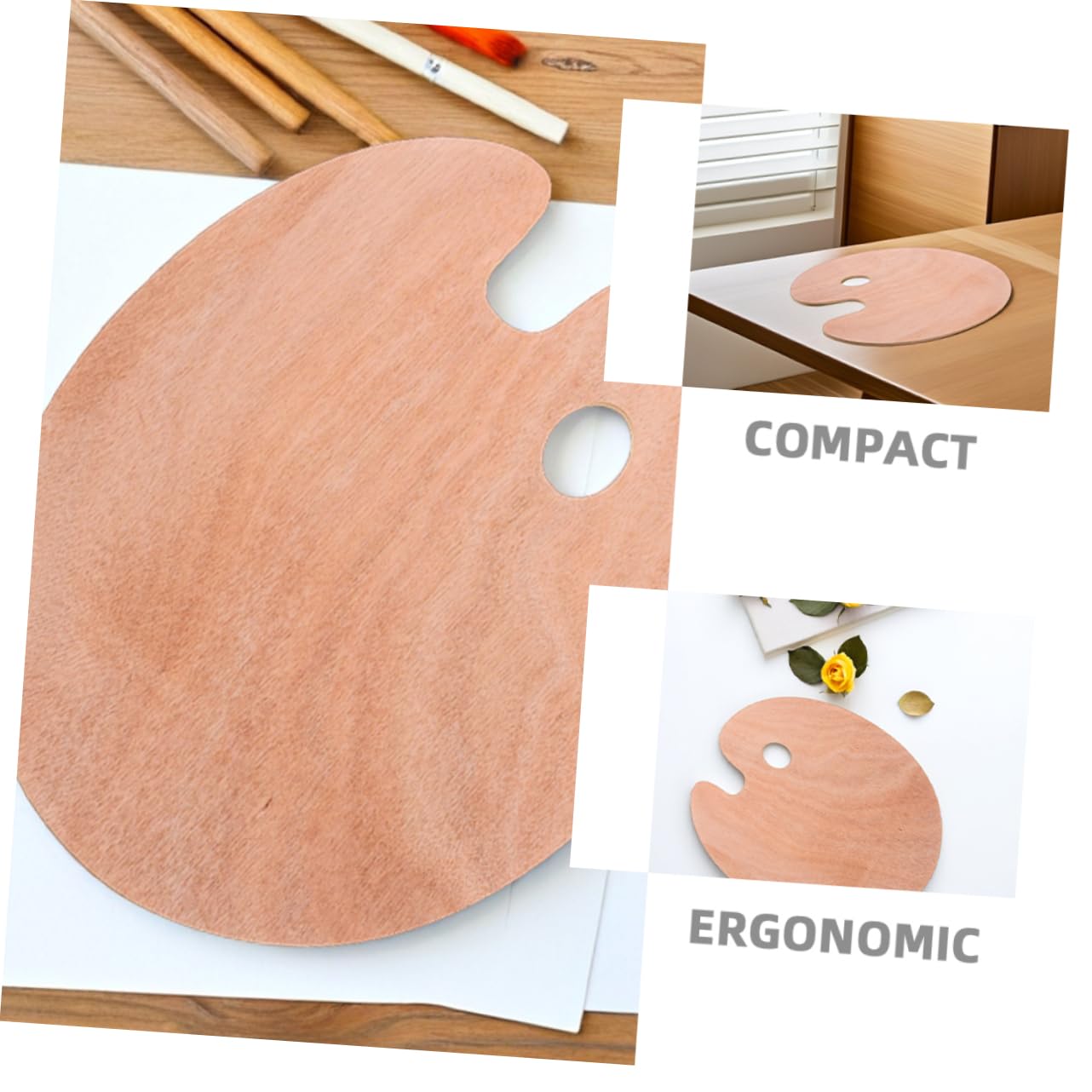 Paleta de Pintura Artística Ovalada de Madera 2 Piezas con Orificio Pulgar