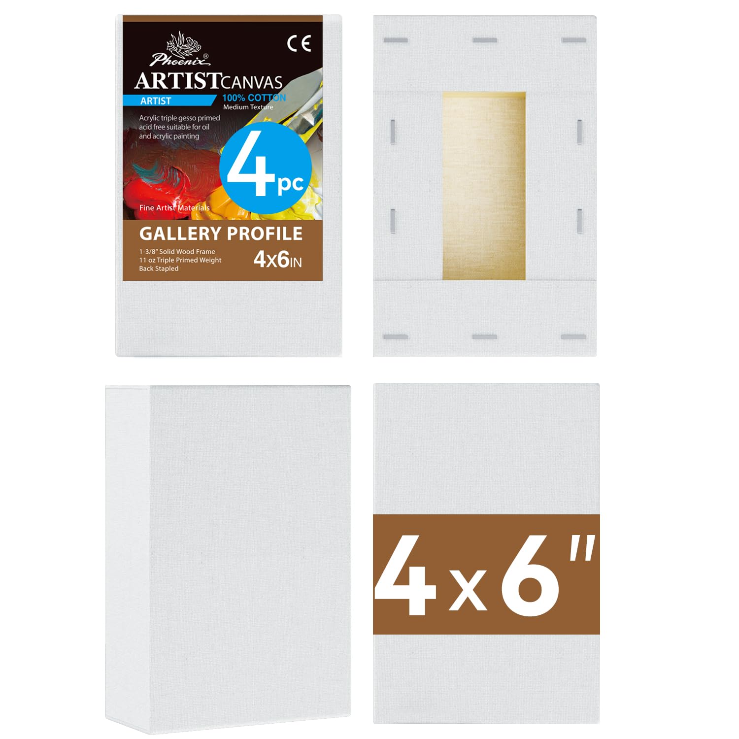Amazon.com: PHOENIX 4x6 Inch 4 Pack Gallery Canvas - Small 1.5 in