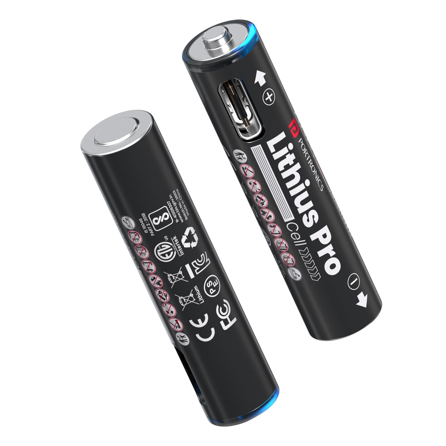 portronics aaa lithius pro type c rechargeable batteries, pack of 2, lithium ion cell composition, upto 542mah capacity, low self discharge, no separate charger required (black)