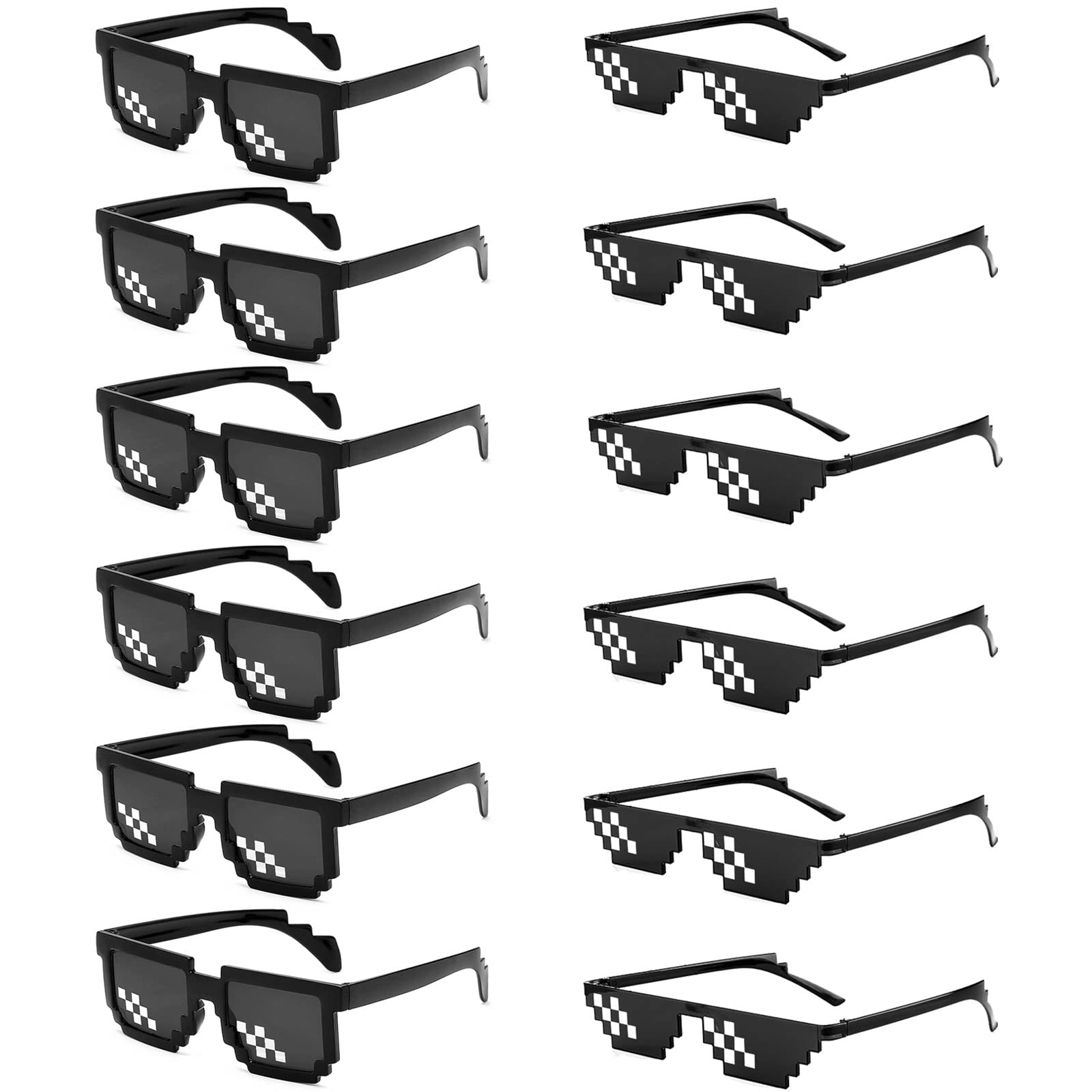 12 Pack Thug Life Party Sunglasses 8 Bit Pixel Glass Multicolor Mosaic Gamer MLG Photo Props Unisex Eyewear