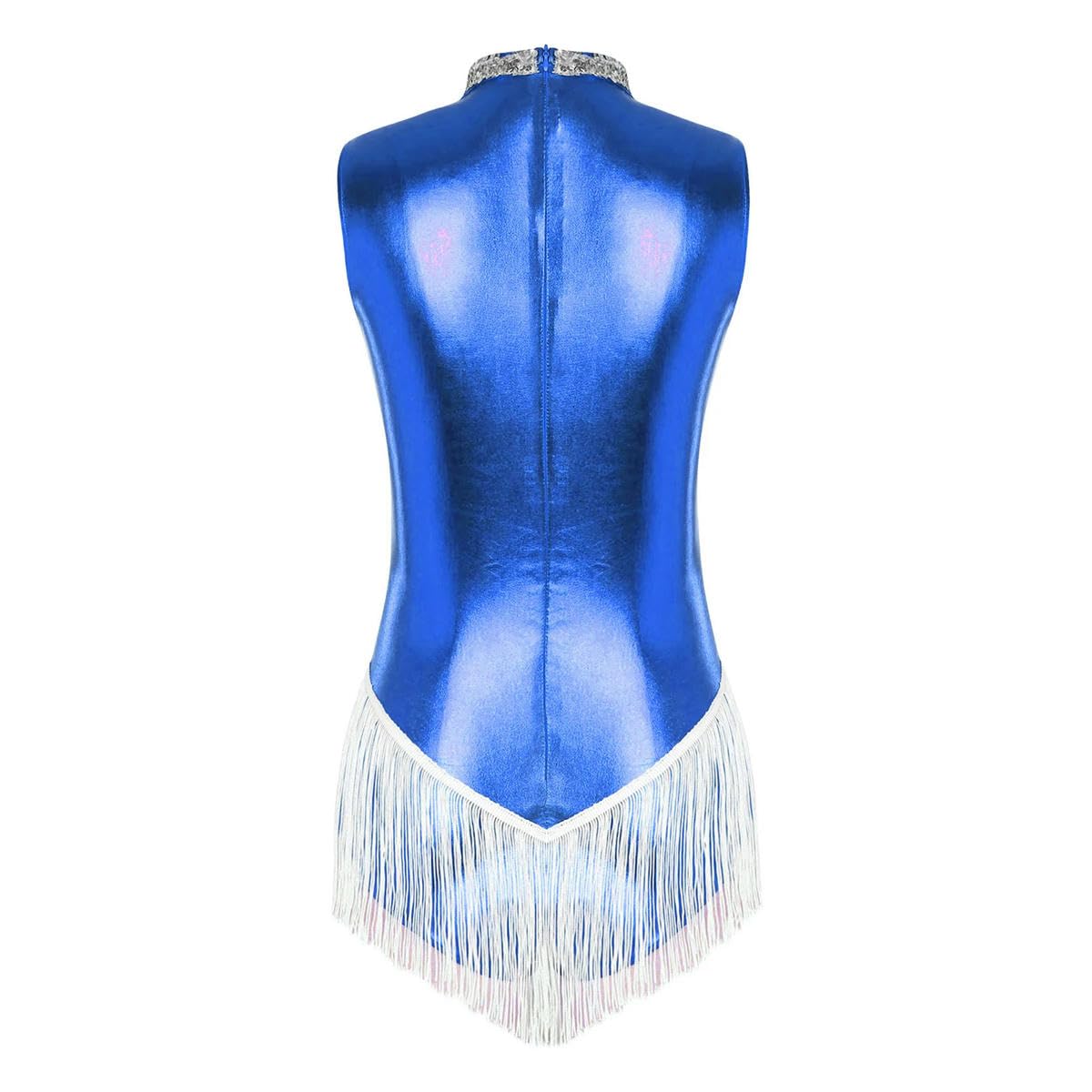 Body con frange altalene senza maniche body per le donne paillettes nappa body latino tango cha-cha danza costume performance, Argento, M