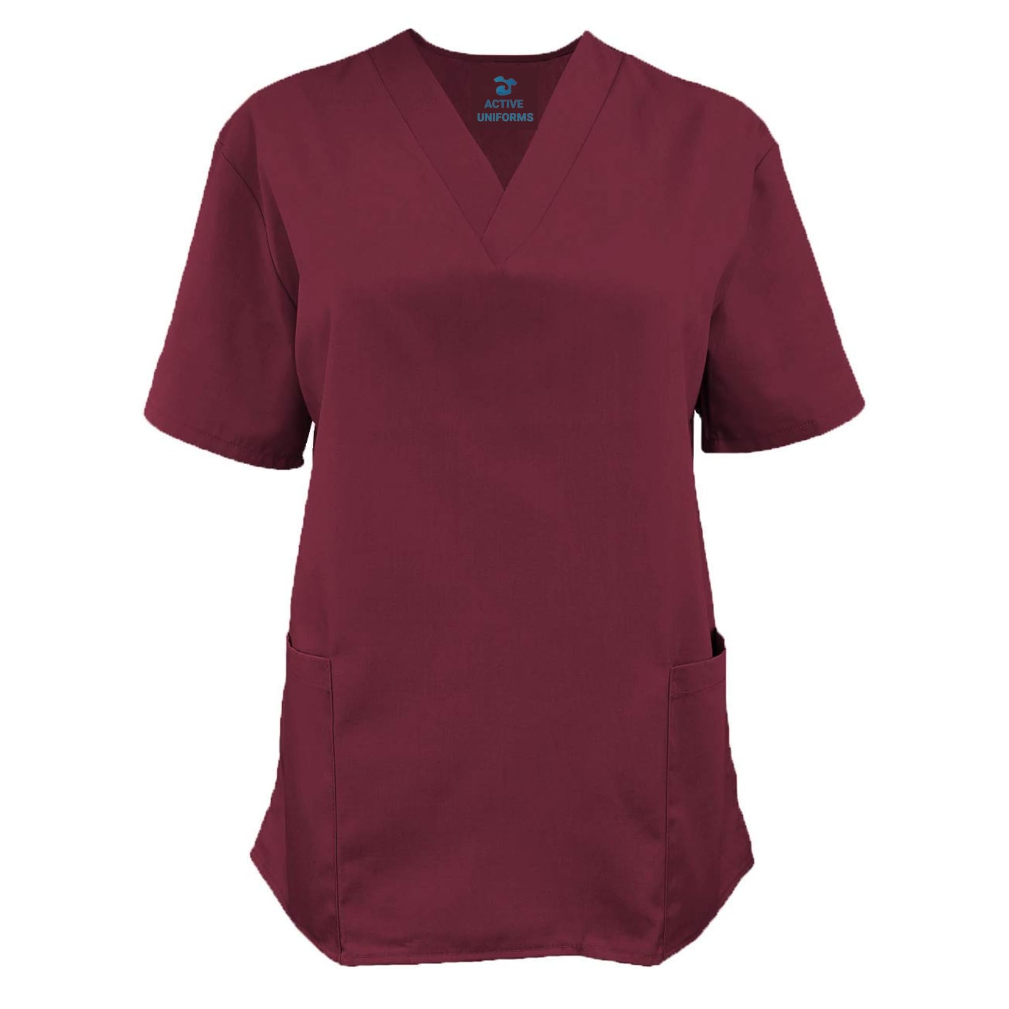 ACTIVE UNIFORMS Women Scrub Set V-Neck Medical Scrub Top and Pants (Large, Burgundy)