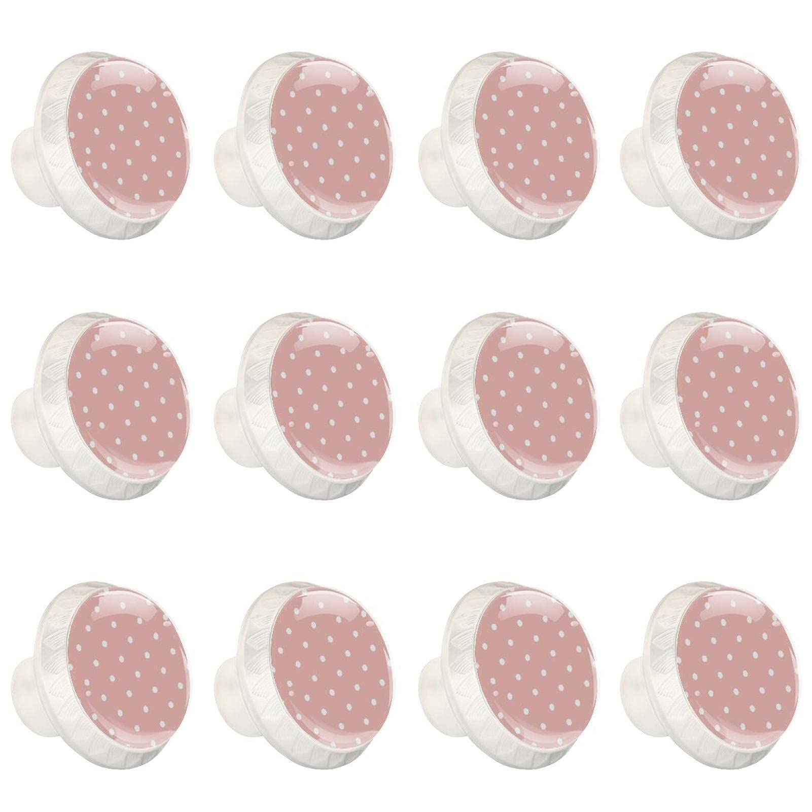 Boutons d'armoires de cuisine ronds en céramique rose pastel et blanc à pois x12